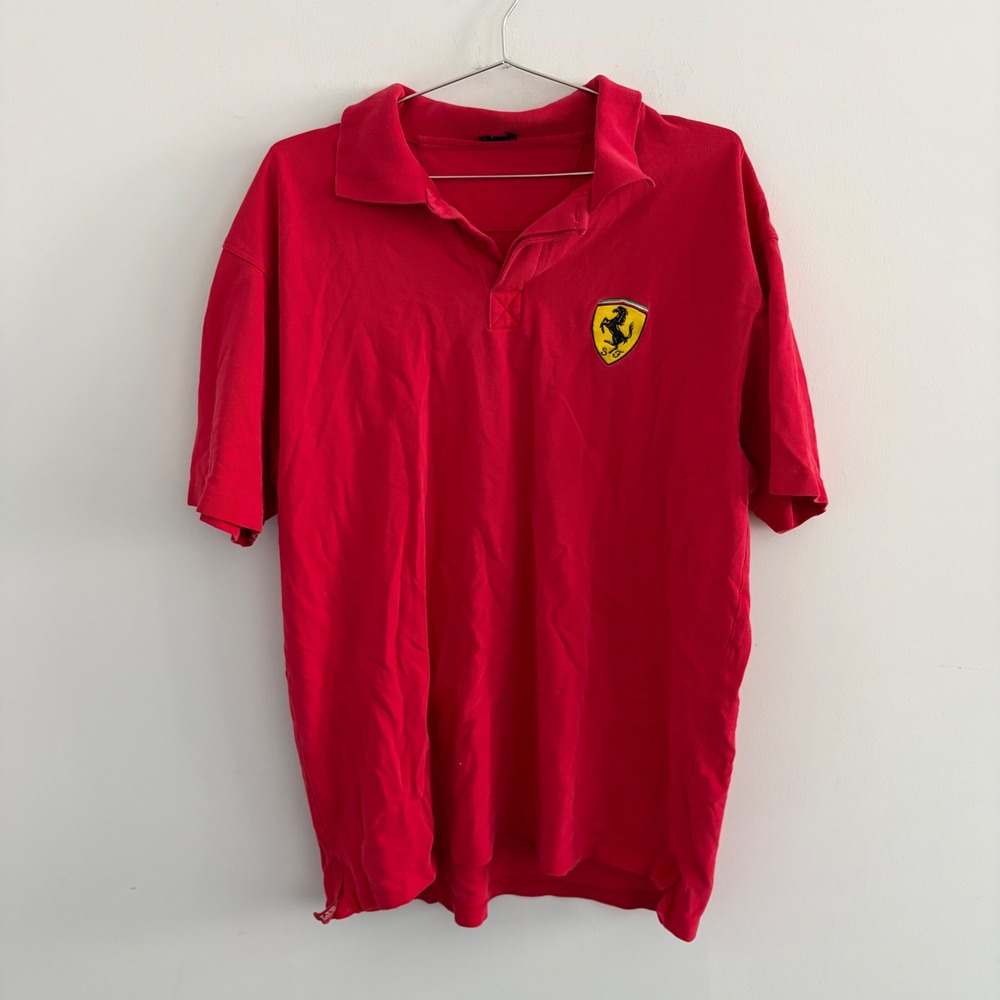 Ferrari Mens Polo Shirt Red Short Sleeve Embroidered Logo Racing Sport
